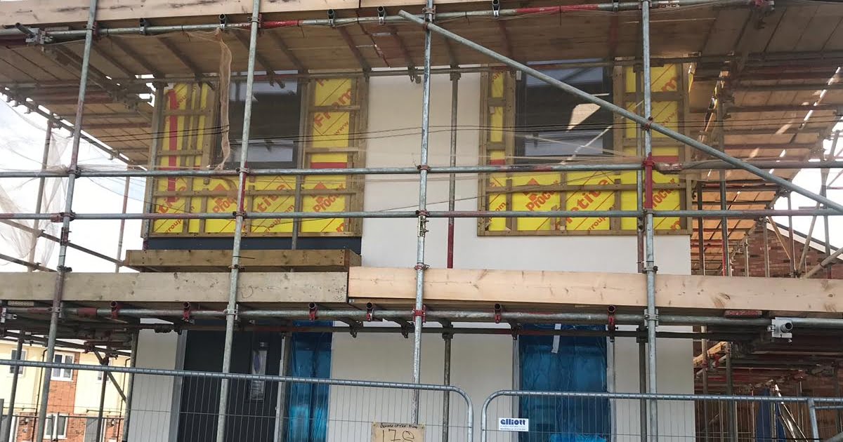 New Build Works New build multi storey property with scaffold and external render